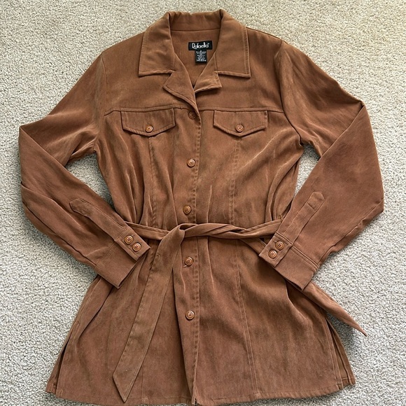 Vintage Rafaella Women’s Tan Button Up Jacket with Belt Size 6 - Picture 1 of 11